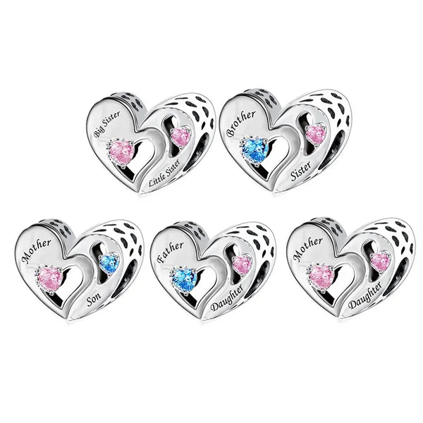 925 Sterling Silver Family Heart Charm - 5 Options