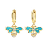 925 Sterling Silver Gold Plated Bee  Hoop Drop Earrings