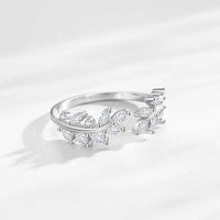 925 Sterling Silver Leaf CZ Adjustable Ring