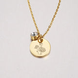 Stainless Steel Birth Month Floral Disc Necklace - 3 Colours - 12 Options