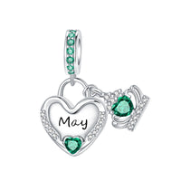 925 Sterling Silver Birthstone Heart Crown Hanging Charm - 12 options