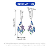 925 Sterling Silver Purple/Blue Flower/Butterfly Hoop Drop Earrings