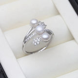 925 Sterling Silver Triple Pearl Adjustable Ring - 4 Options