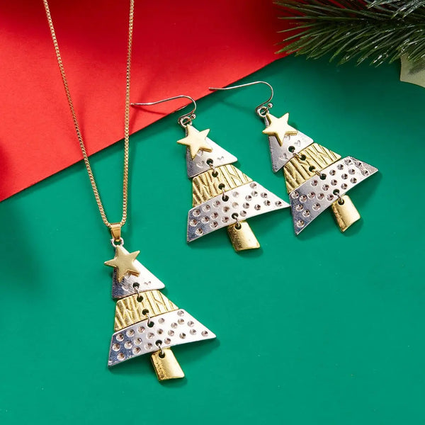 Fashion Splicing Two Colour Christmas Tree Earrings/Necklace