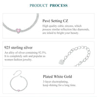 925 Sterling Silver Ice Pink Heart Chain Bracelet