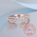 925 Sterling Silver CZ Angel Wing Open Ring - 3 Colours