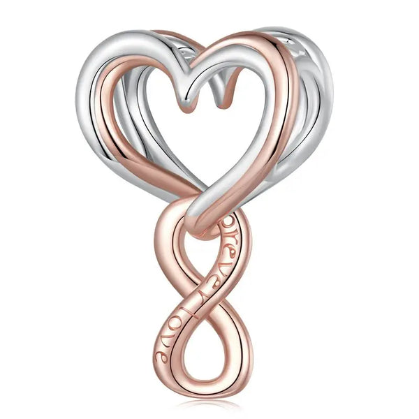 925 Sterling Silver Infinity Rose Gold Accent Heart Bead Charm
