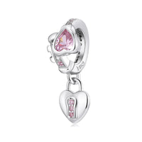 925 Sterling Silver Pink Heart & Padlock Charm