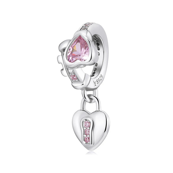 925 Sterling Silver Pink Heart & Padlock Charm