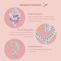 925 Sterling Silver Rope and Pink Heart Charm