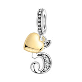 925 Sterling Silver CZ Number Heart Hanging Charm - 24 Options