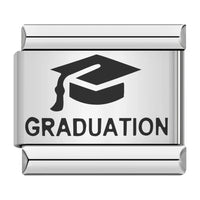 Stainless Steel Graduation Cap Italian Charm Link (Fit 9mm Bracelet)