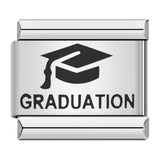 Stainless Steel Graduation Cap Italian Charm Link (Fit 9mm Bracelet)