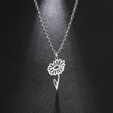 Stainless Steel Birth Flower Necklace - 2 Colours - 12 Options