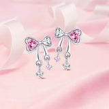 925 Sterling Silver Bow Dangle Earrings