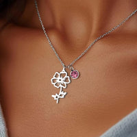 Stainless Steel Birthstone Birth Flower Necklace - 12 Options