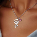Stainless Steel Birthstone Birth Flower Necklace - 12 Options