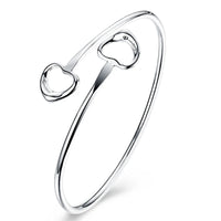 925 Sterling Silver Double Heart Open Bangle