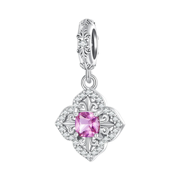 925 Sterling Silver Ornate Pink CZ Hanging Charm