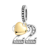 925 Sterling Silver CZ Number Heart Hanging Charm - 24 Options