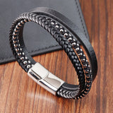 Stainless Steel Braided Rope Leather Bracelet - 5 Designs