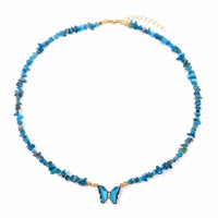 Butterfly Crystal and Stone Chip Necklace - 12 Colours