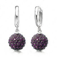 925 Sterling Silver Pave Disco Ball Hoop Lever back Earrings - 9 Colours