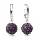 925 Sterling Silver Pave Disco Ball Hoop Lever back Earrings - 9 Colours