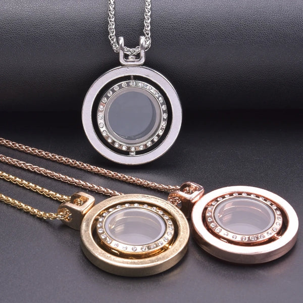 Round Rotating Floating Charm Necklace - 3 Options