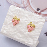 Stainless Steel Gold Colour Strawberry Stud Earrings - 3 Colours