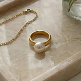 Stainless Steel Simulated-Pearl Ring - 4 Options