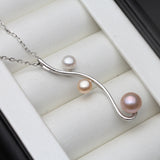 925 Sterling Silver Triple Pearl Pendant Necklace - 4 Options