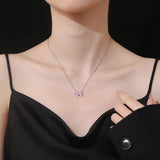 925 Sterling Silver Sweet Pink Bow CZ Necklace