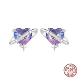 925 Sterling Silver Mystic Purple Heart Star Stud Earrings