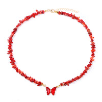 Butterfly Crystal and Stone Chip Necklace - 12 Colours