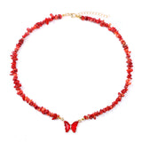 Butterfly Crystal and Stone Chip Necklace - 12 Colours