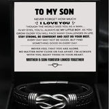 Stainless Steel To My Son Forever Linked Leather Bracelet Optional Box