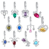 925 Sterling Silver Star Zodiac Sign CZ Hanging Charm - 12 Options