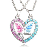 Fashion 2pc Best Friend Butterfly Crystal Necklace