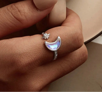 925 Sterling Silver Moonstone Effect Star Open Ring