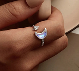 925 Sterling Silver Moonstone Effect Star Open Ring