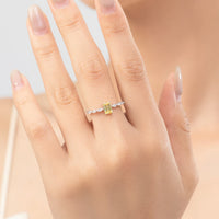 925 Sterling Silver Emerald Cut Pink or Yellow CZ Ring