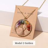 Stainless Steel Fashion Natural Crystal Seven Chakras Stone Tree Of Life Pendant Necklace - 5 Options