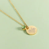 Stainless Steel Birth Month Floral Disc Necklace - 3 Colours - 12 Options