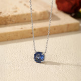 925 Sterling Silver Rose Cut Royal Blue CZ Octagon Necklace - 2 Options