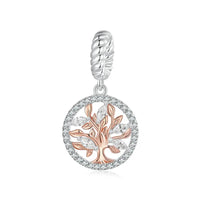 925 Sterling Silver Rose Gold Accent Tree of Life Hanging Charm