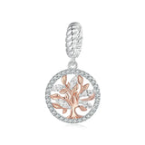 925 Sterling Silver Rose Gold Accent Tree of Life Hanging Charm