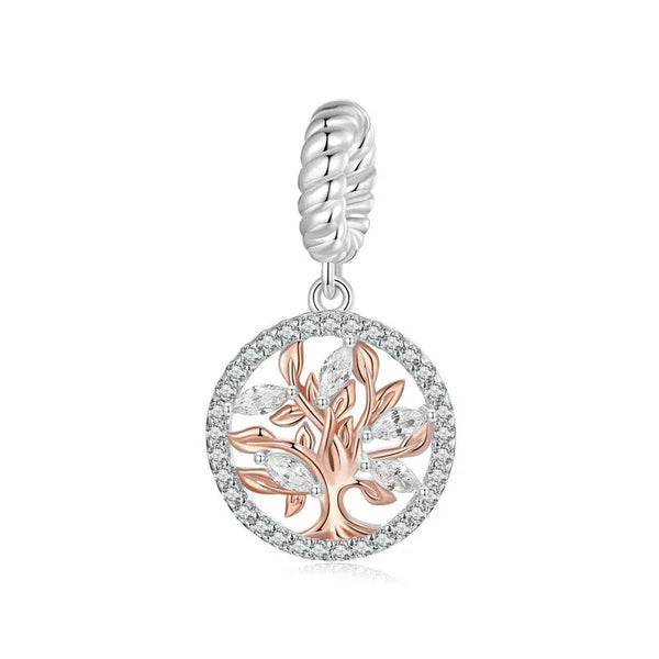 925 Sterling Silver Rose Gold Accent Tree of Life Hanging Charm