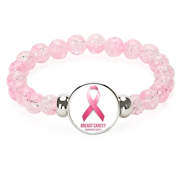 Fashion Breast Cancer Awareness Pink Ribbon Beaded Bracelet  - 8 Options