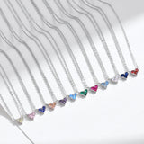 925 Sterling Silver Birthstone Heart Necklace - 12 Options